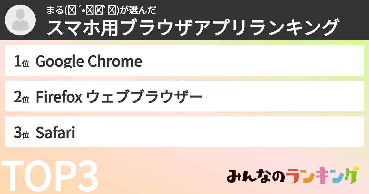 まる(๑´•.̫ • `๑)さんの「スマホ用ブラウザアプリランキング」