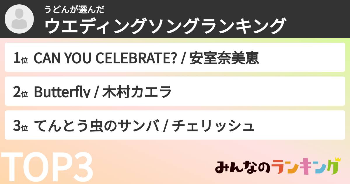 うどんさんの「ウエディングソングランキング」