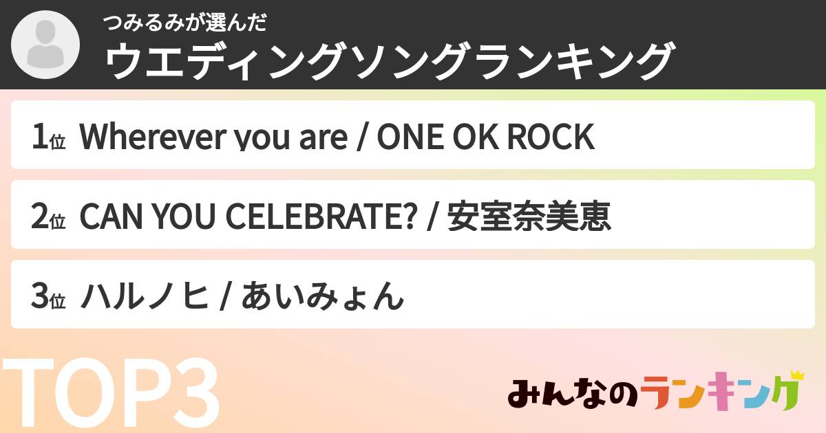 つみるみさんの「ウエディングソングランキング」
