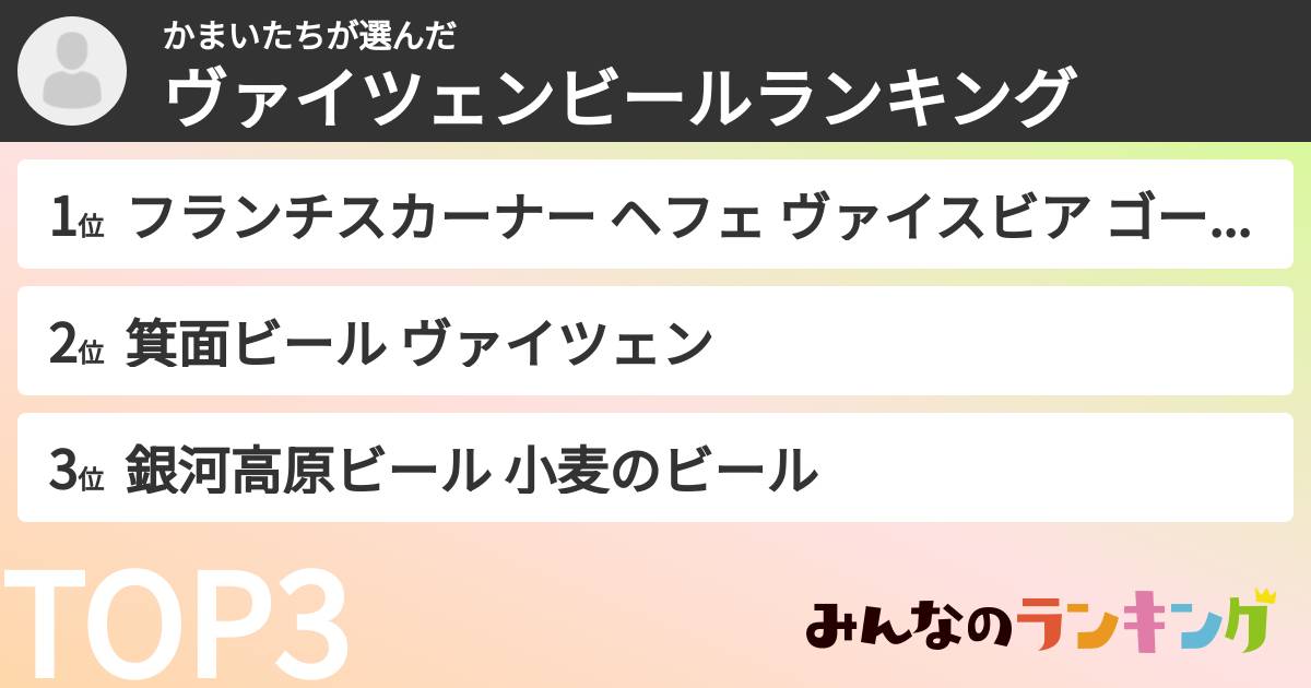 かまいたちさんの「ヴァイツェンビールランキング」