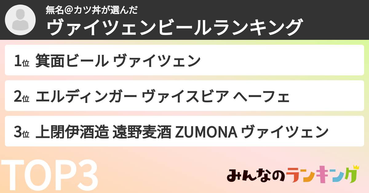 無名＠カツ丼さんの「ヴァイツェンビールランキング」