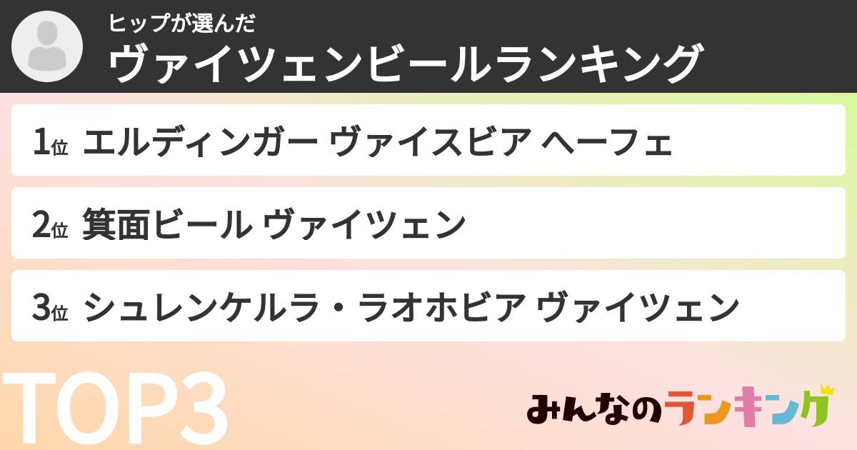 ヒップさんの「ヴァイツェンビールランキング」