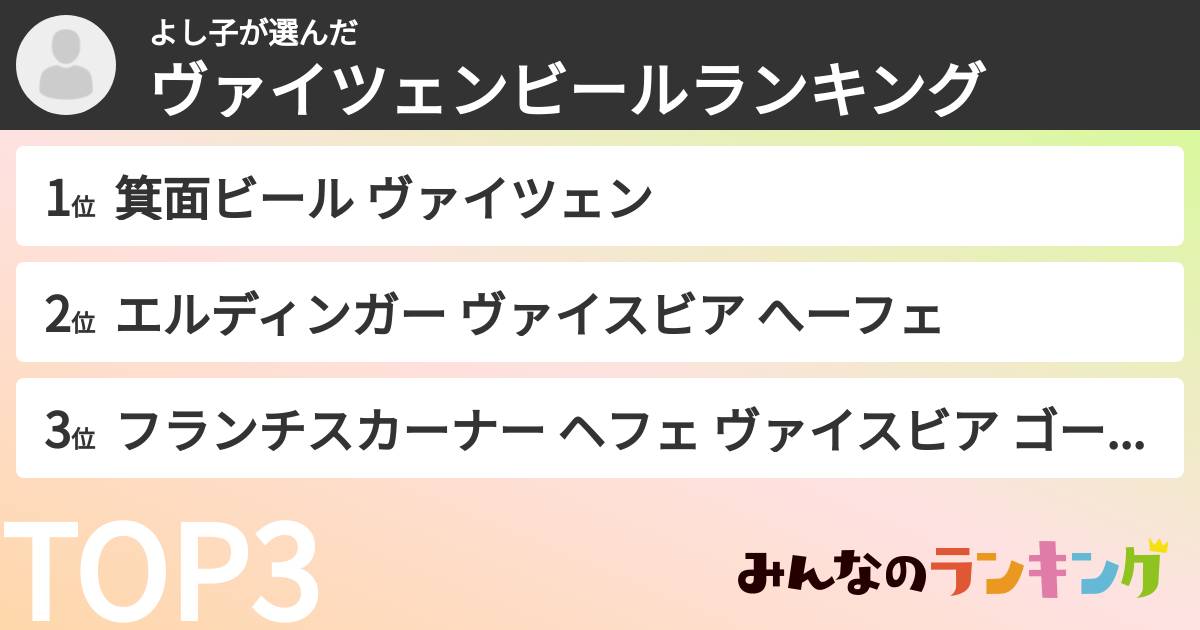 よし子さんの「ヴァイツェンビールランキング」