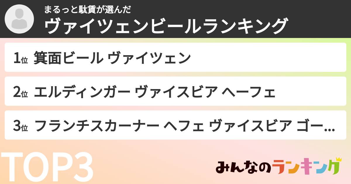 まるっと駄賃さんの「ヴァイツェンビールランキング」
