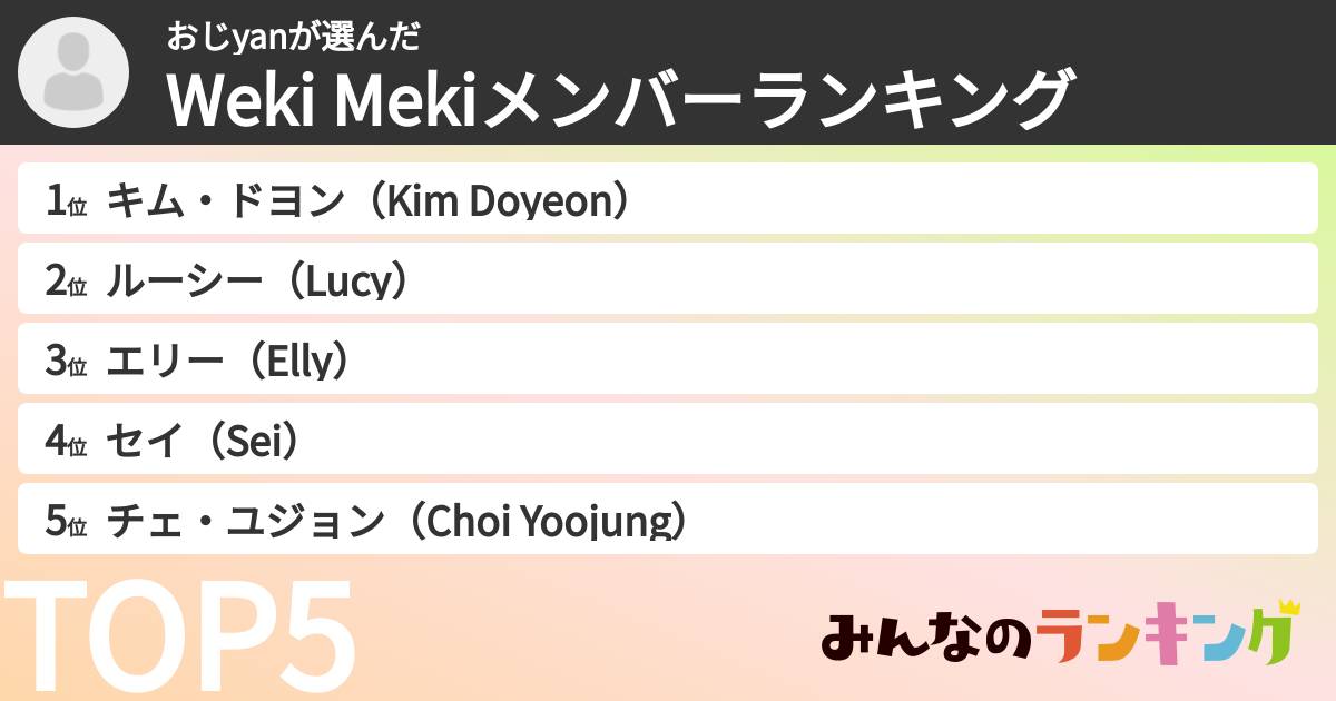 おじyanさんの「Weki Mekiメンバーランキング」
