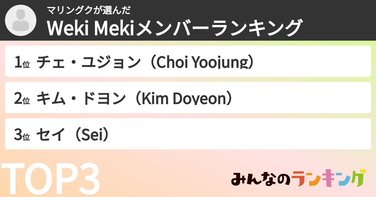 マリングクさんの「Weki Mekiメンバーランキング」