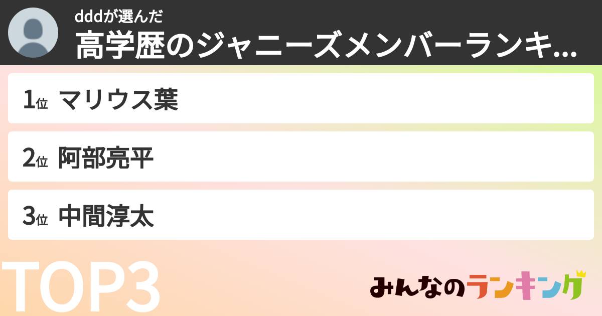 dddさんの「高学歴のジャニーズメンバーランキング」