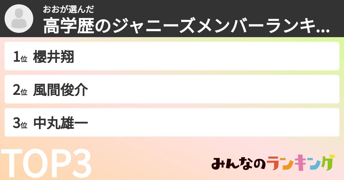 おおさんの「高学歴のジャニーズメンバーランキング」