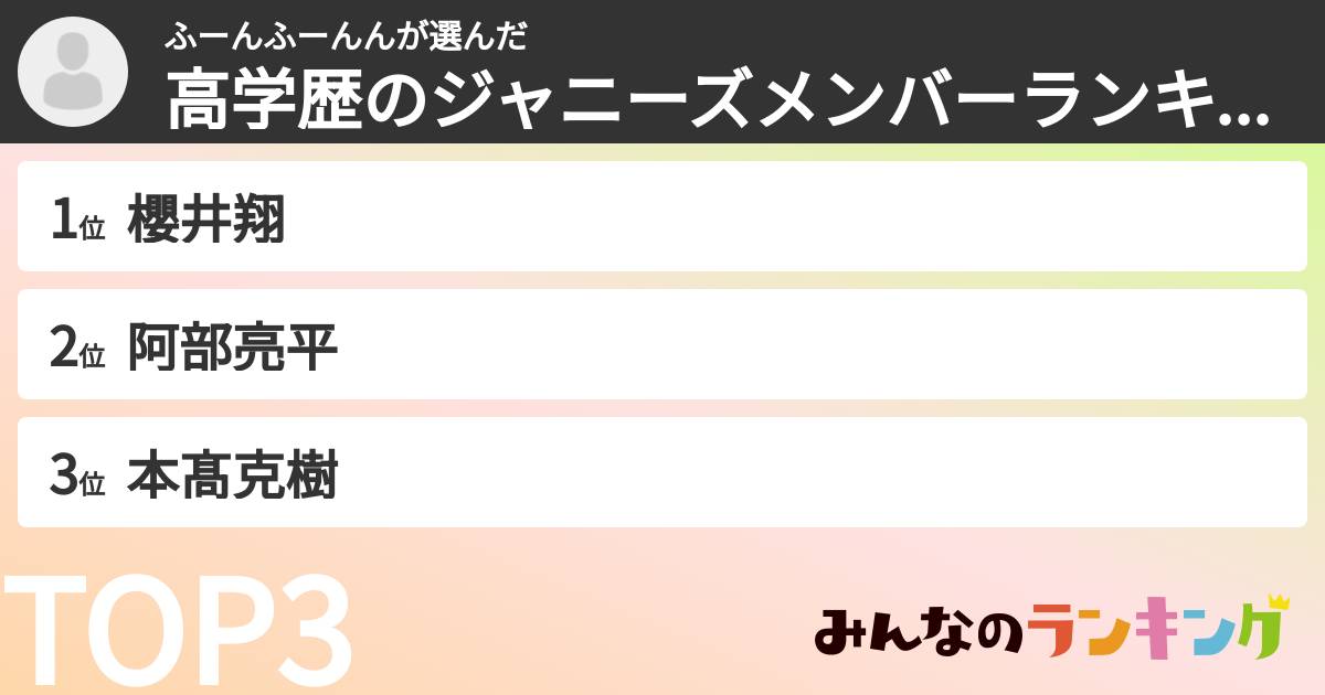 ふーんふーんんさんの「高学歴のジャニーズメンバーランキング」