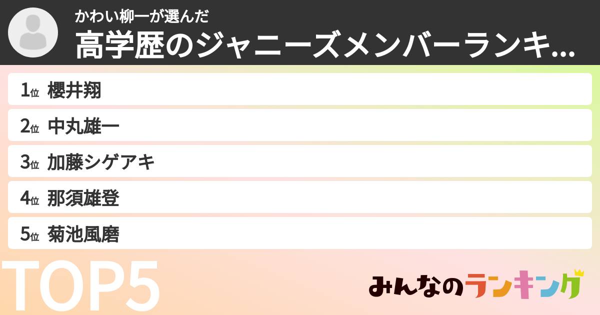 かわい柳一さんの「高学歴のジャニーズメンバーランキング」