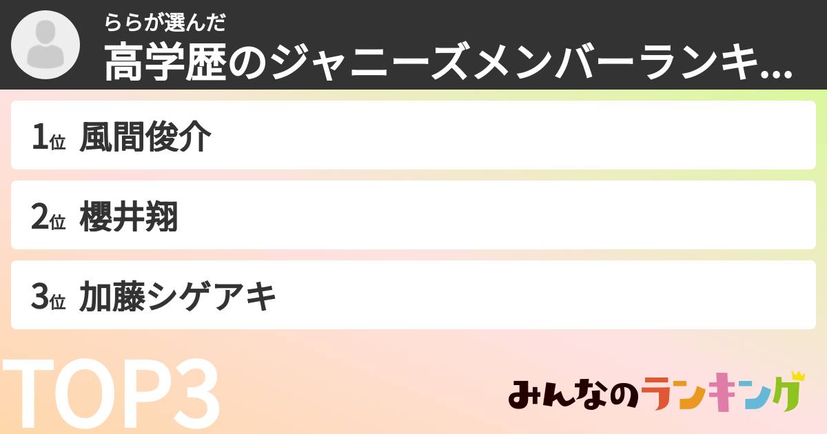 ららさんの「高学歴のジャニーズメンバーランキング」