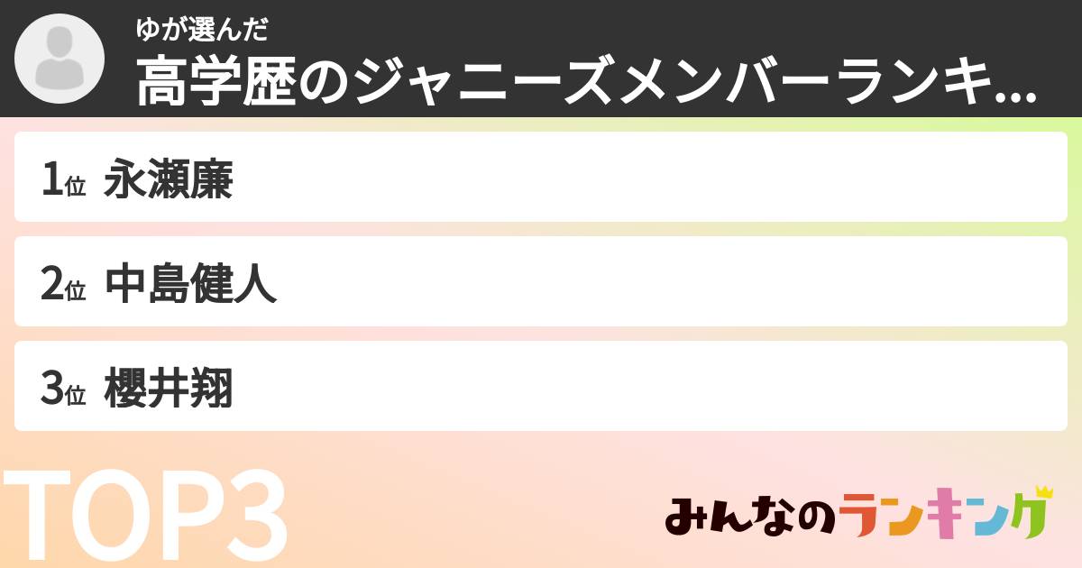 ゆさんの「高学歴のジャニーズメンバーランキング」