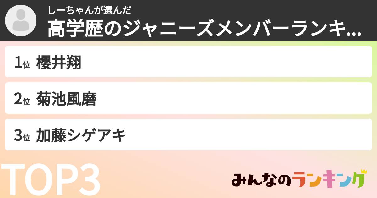 しーちゃんさんの「高学歴のジャニーズメンバーランキング」