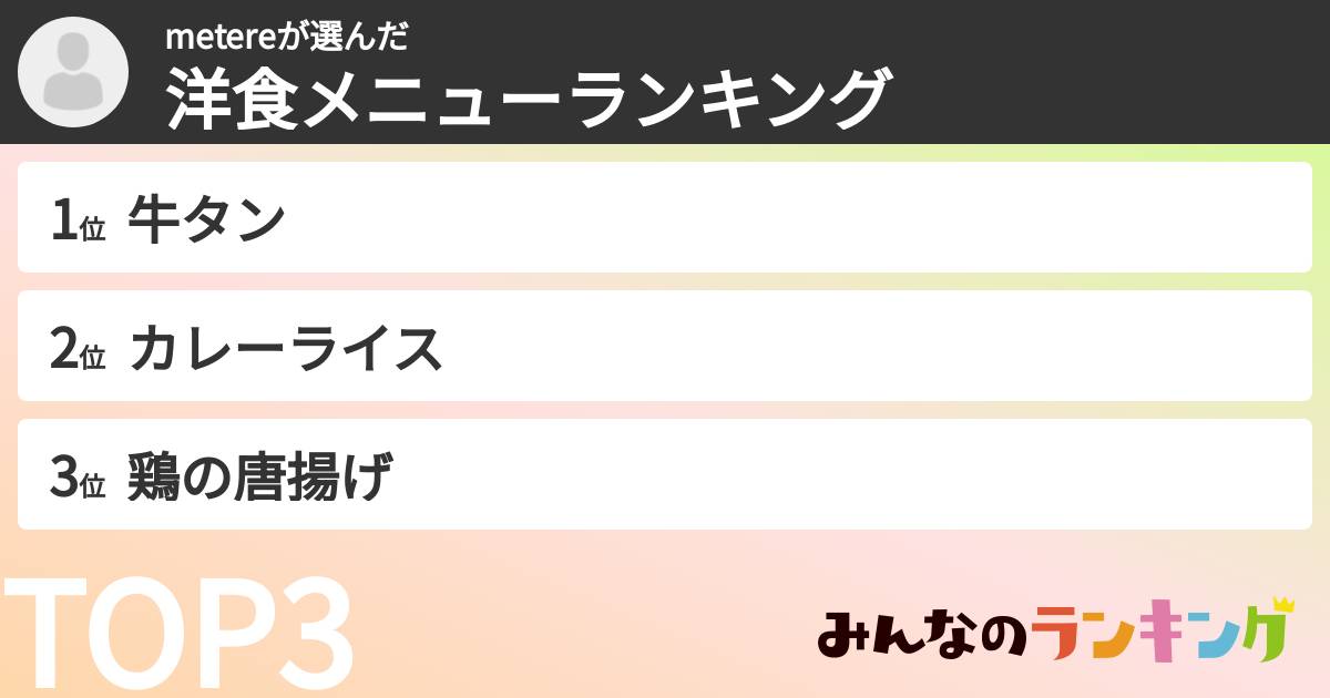 metereさんの「洋食メニューランキング」