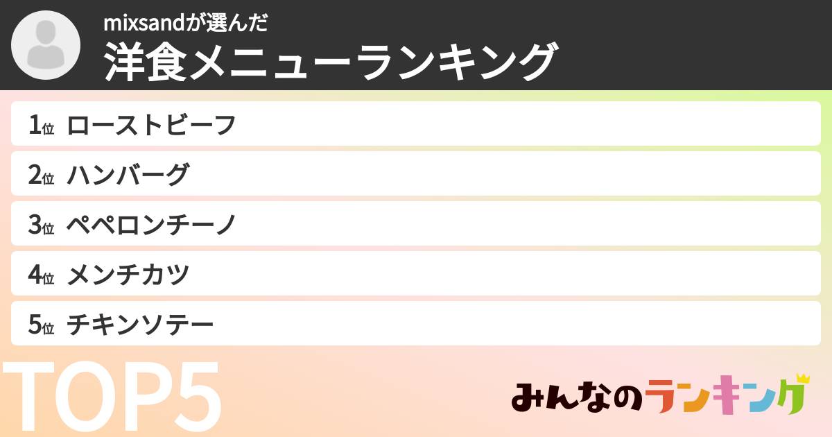 mixsandさんの「洋食メニューランキング」