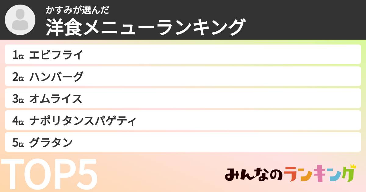 かすみさんの「洋食メニューランキング」