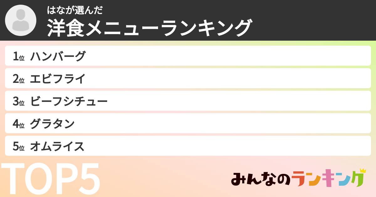 はなさんの「洋食メニューランキング」