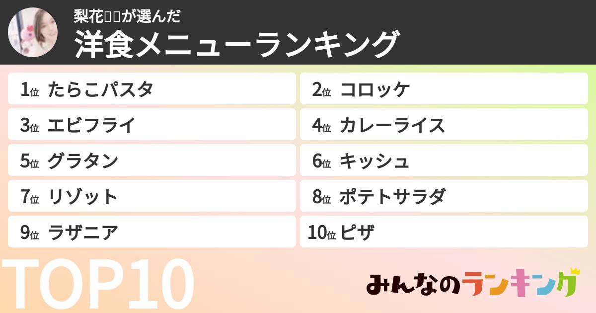 梨花🥞🐼さんの「洋食メニューランキング」