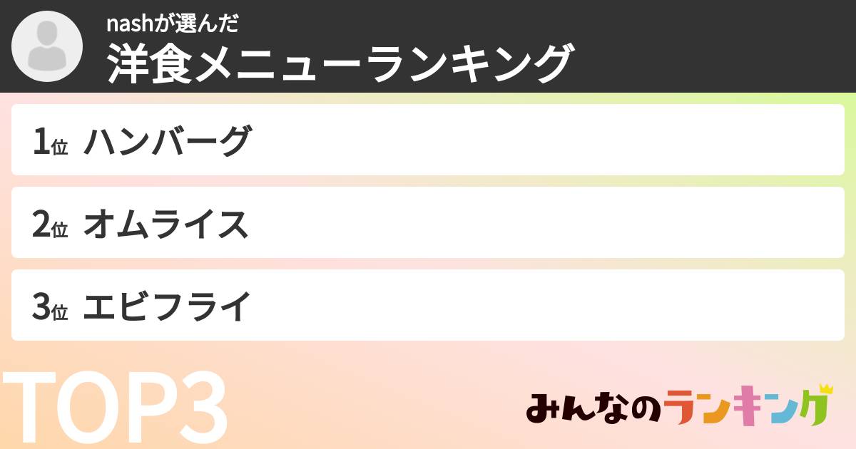 nashさんの「洋食メニューランキング」