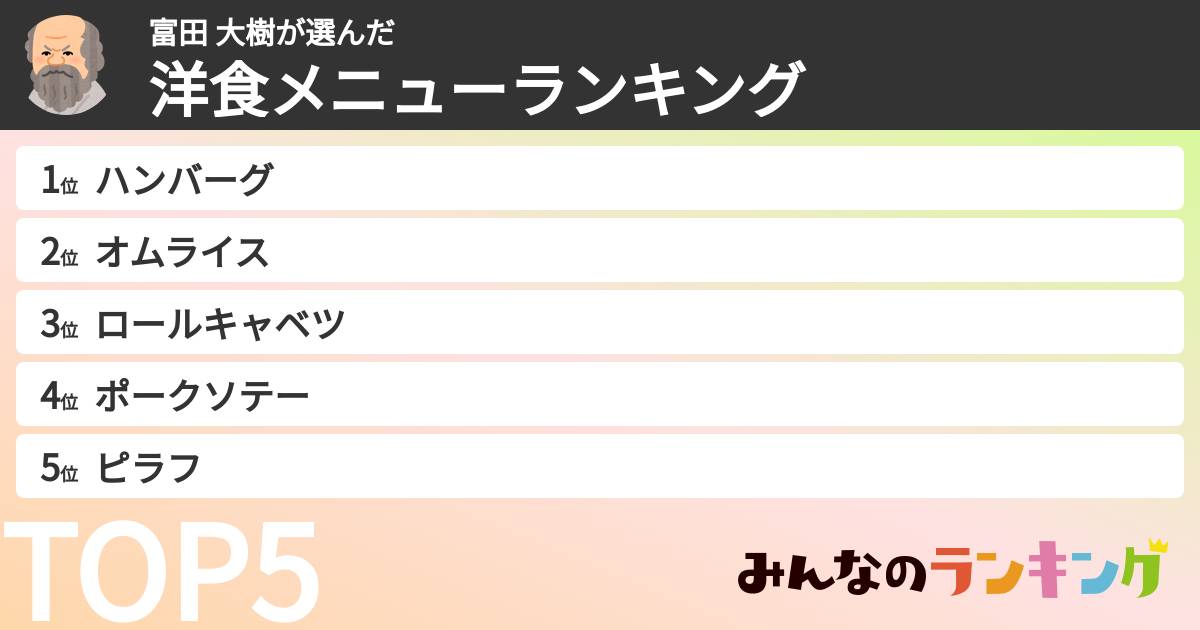 富田 大樹さんの「洋食メニューランキング」