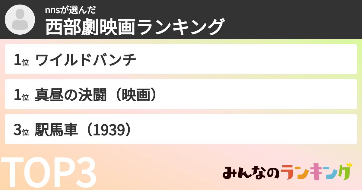 nnsさんの「西部劇映画ランキング」