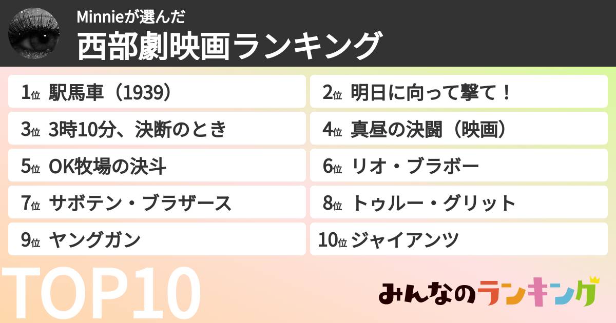 Minnieさんの「西部劇映画ランキング」
