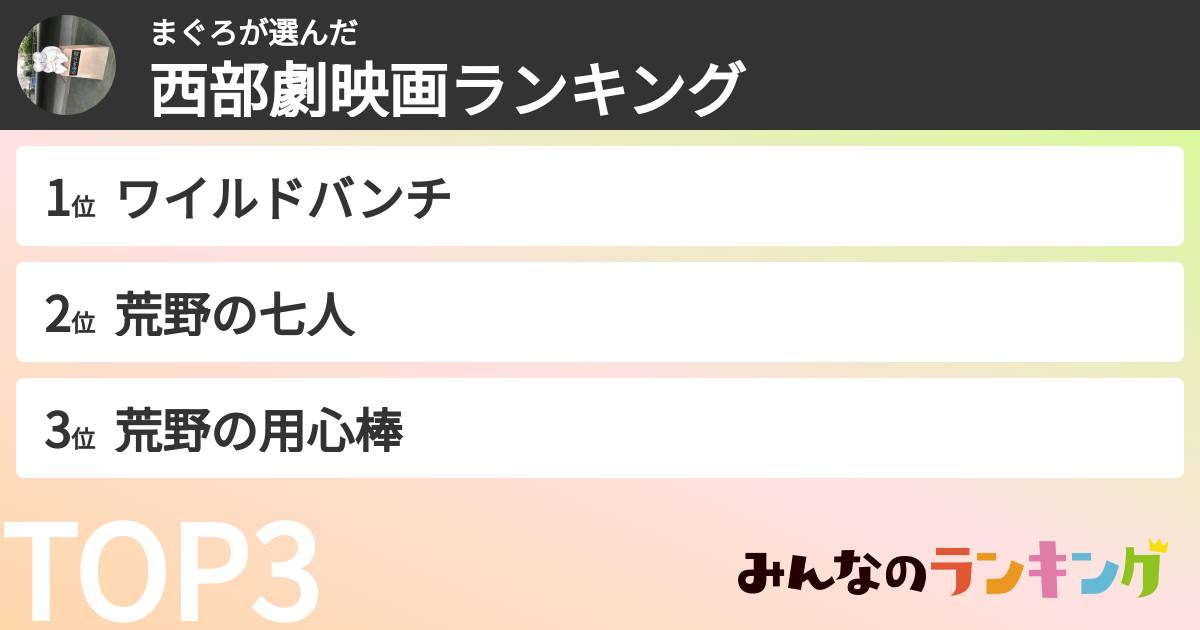 まぐろさんの「西部劇映画ランキング」