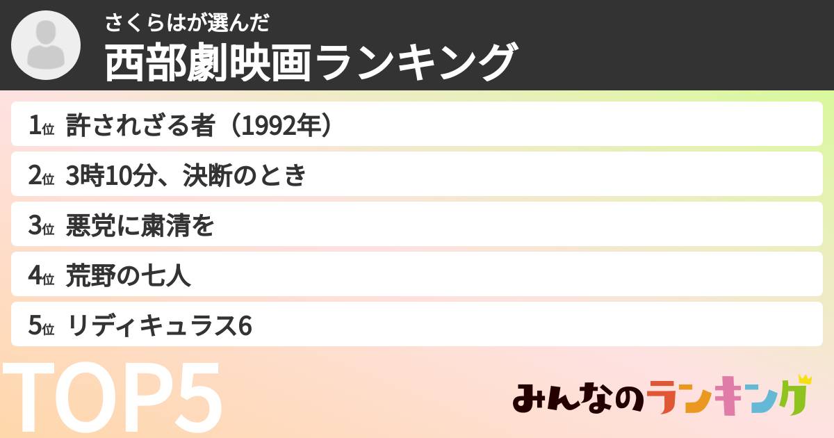 さくらはさんの「西部劇映画ランキング」