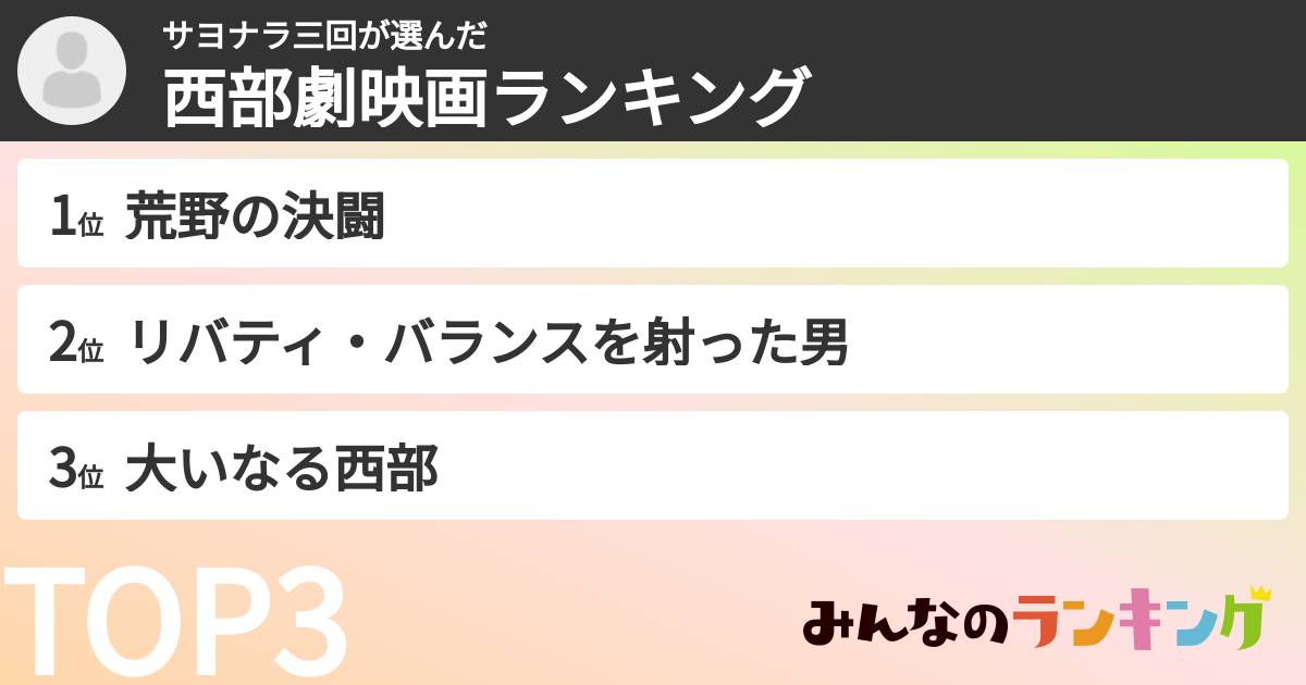 サヨナラ三回さんの「西部劇映画ランキング」