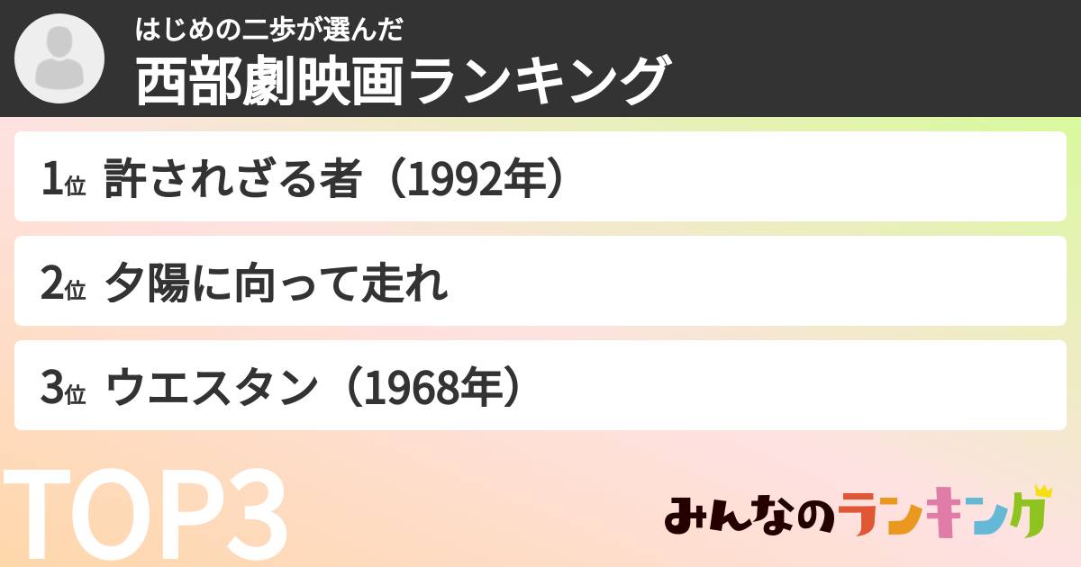 はじめの二歩さんの「西部劇映画ランキング」