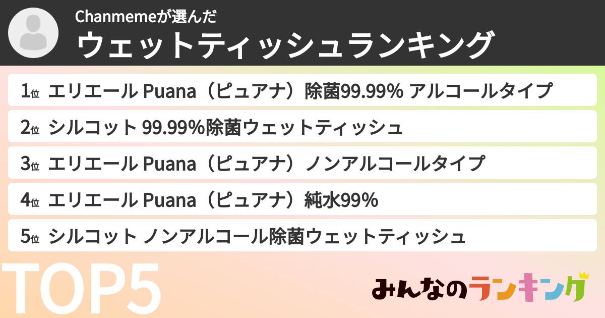 Chanmemeさんの「ウェットティッシュランキング」