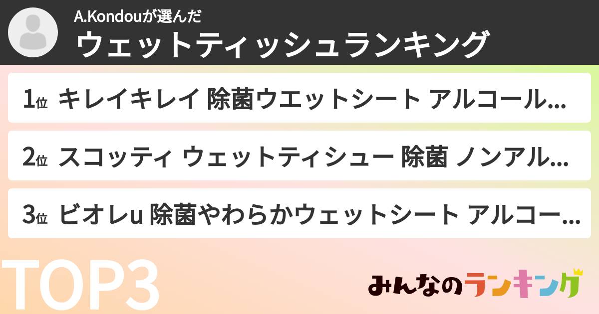 A.Kondouさんの「ウェットティッシュランキング」