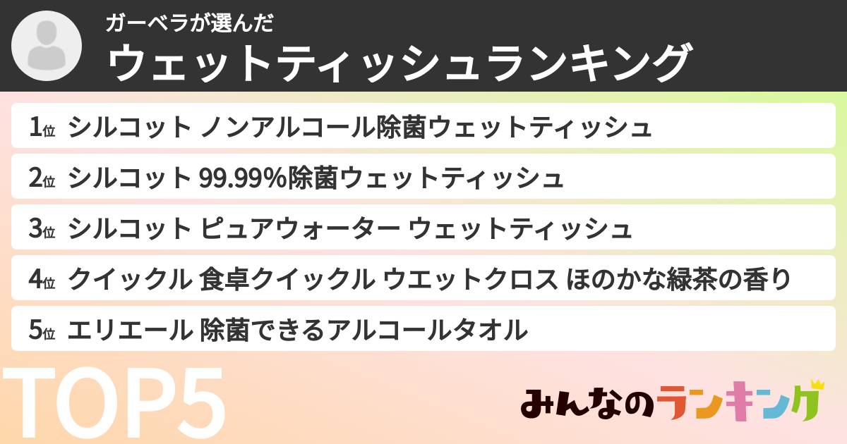 ガーベラさんの「ウェットティッシュランキング」
