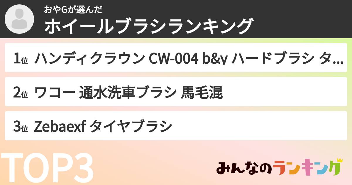 おやGさんの「ホイールブラシランキング」
