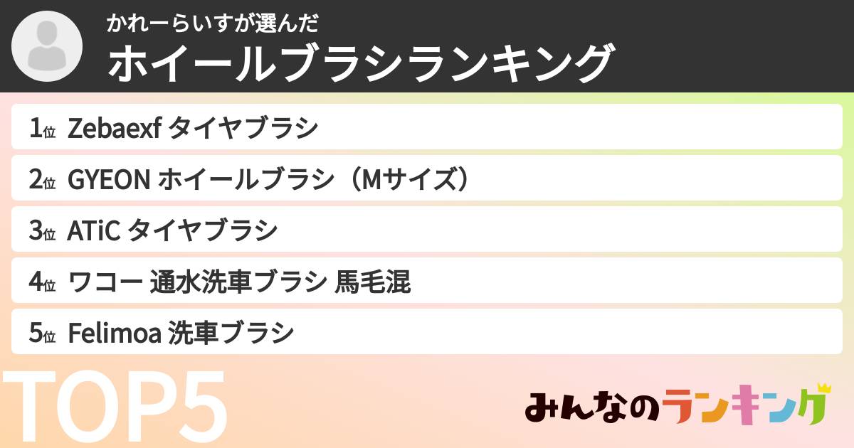 かれーらいすさんの「ホイールブラシランキング」