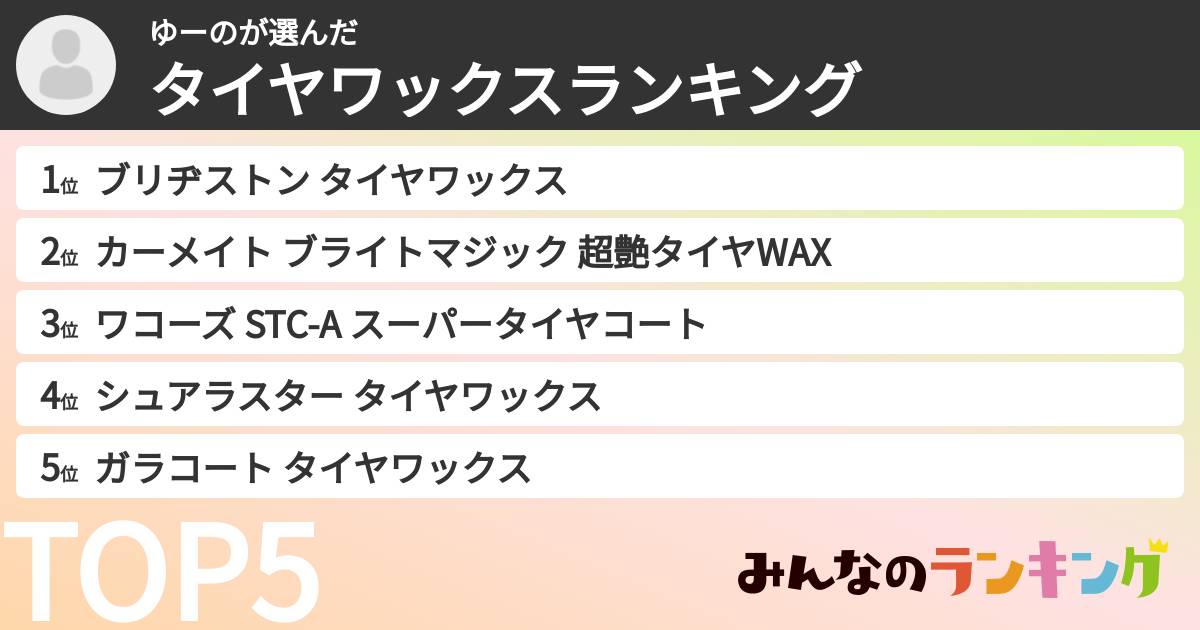 ゆーのさんの「タイヤワックスランキング」