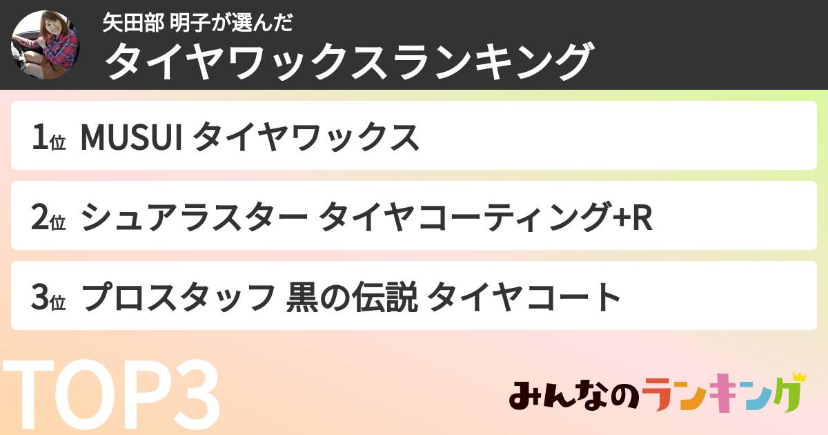 矢田部 明子さんの「タイヤワックスランキング」