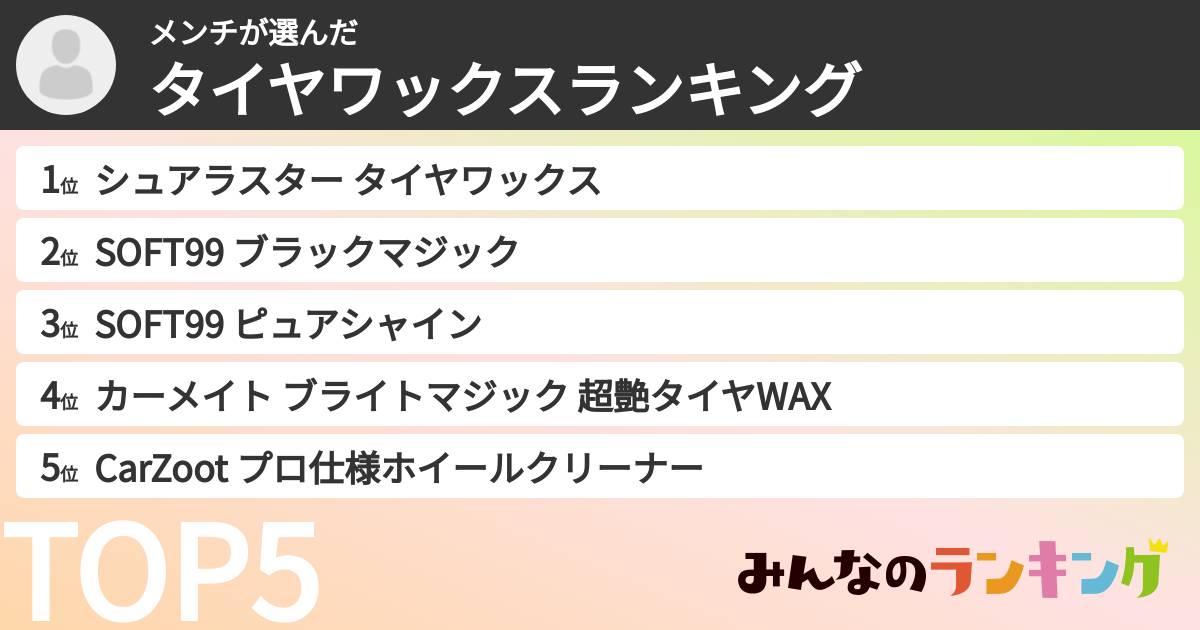 メンチさんの「タイヤワックスランキング」