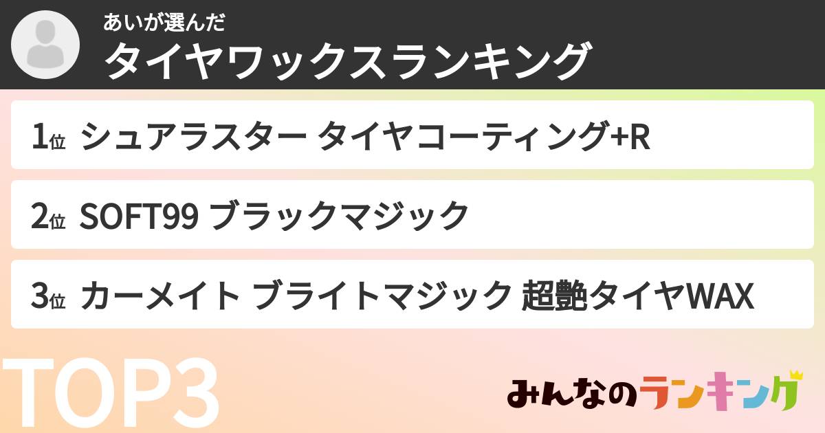 あいさんの「タイヤワックスランキング」