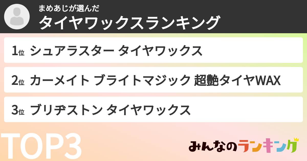 まめあじさんの「タイヤワックスランキング」