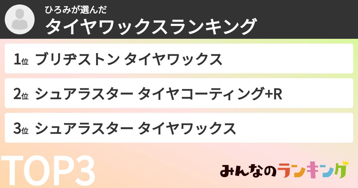 ひろみさんの「タイヤワックスランキング」