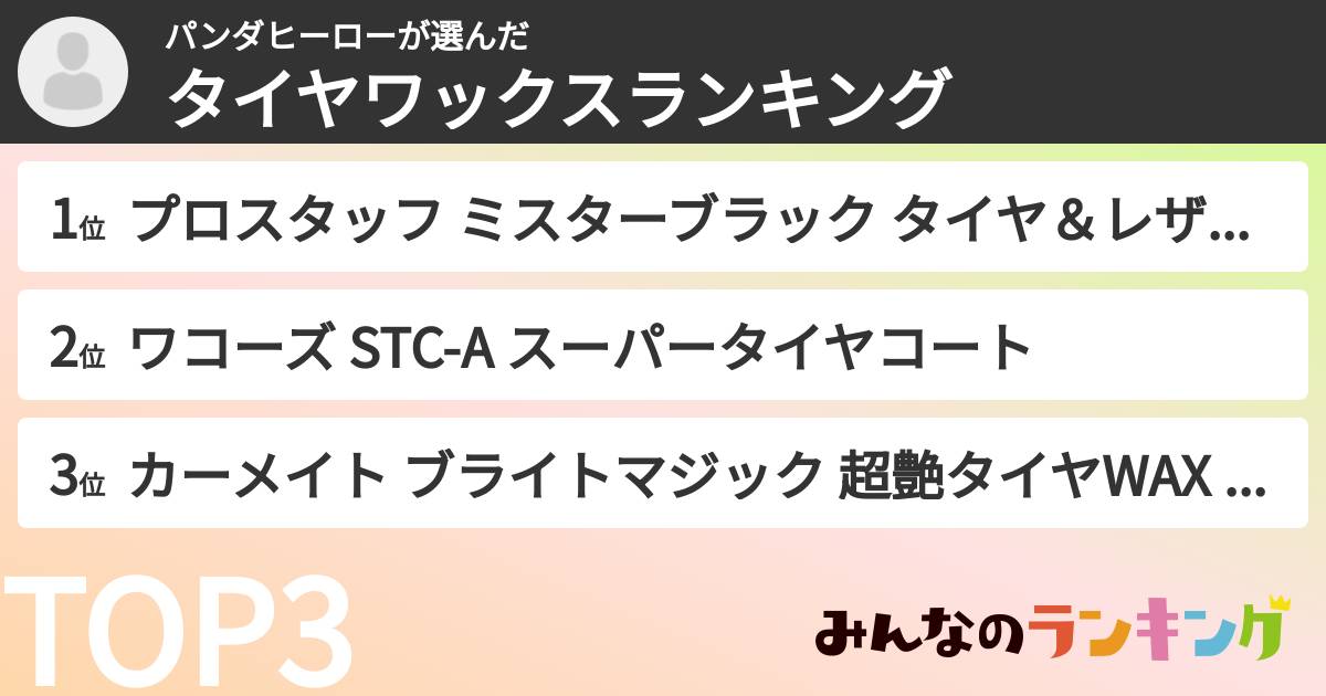 パンダヒーローさんの「タイヤワックスランキング」