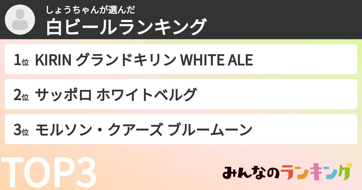 しょうちゃんさんの「白ビールランキング」