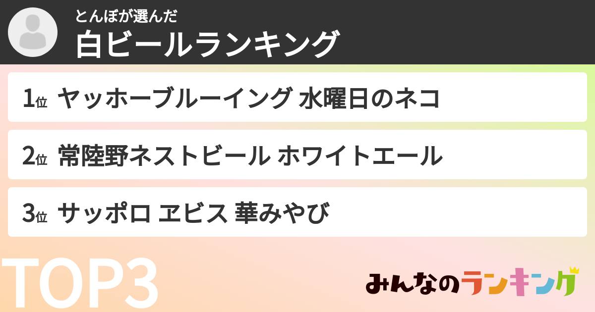 とんぼさんの「白ビールランキング」