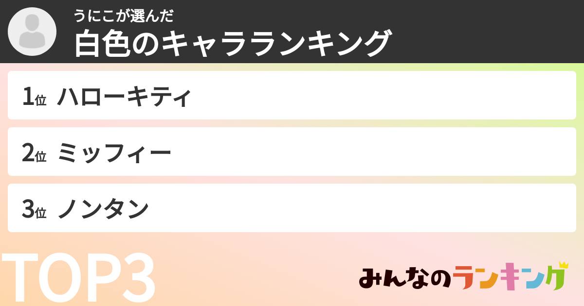 うにこさんの「白色のキャラランキング」