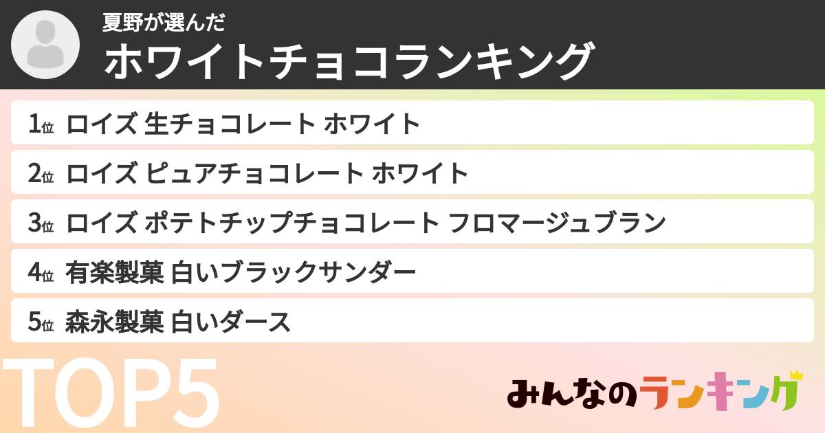 夏野さんの「ホワイトチョコランキング」