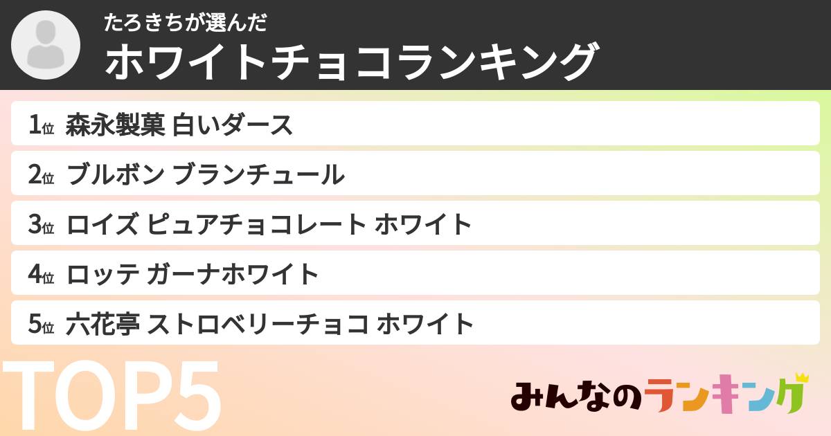 たろきちさんの「ホワイトチョコランキング」