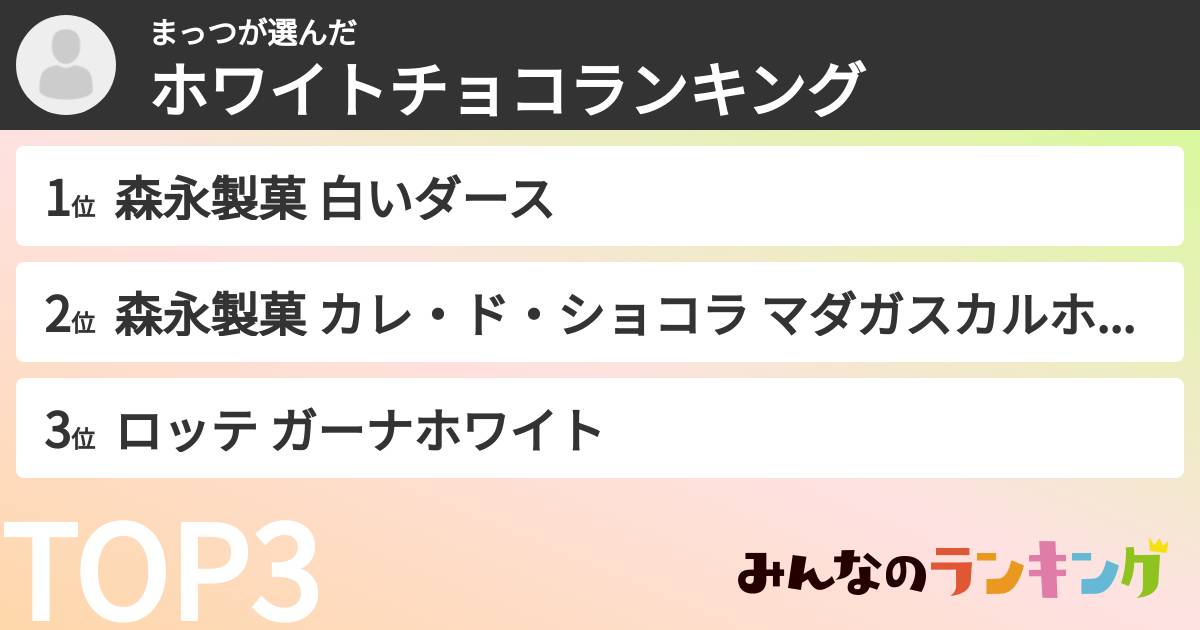 まっつさんの「ホワイトチョコランキング」