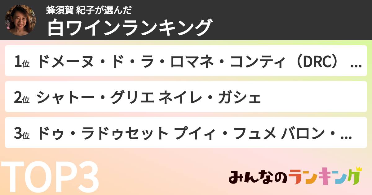 蜂須賀 紀子さんの「白ワインランキング」