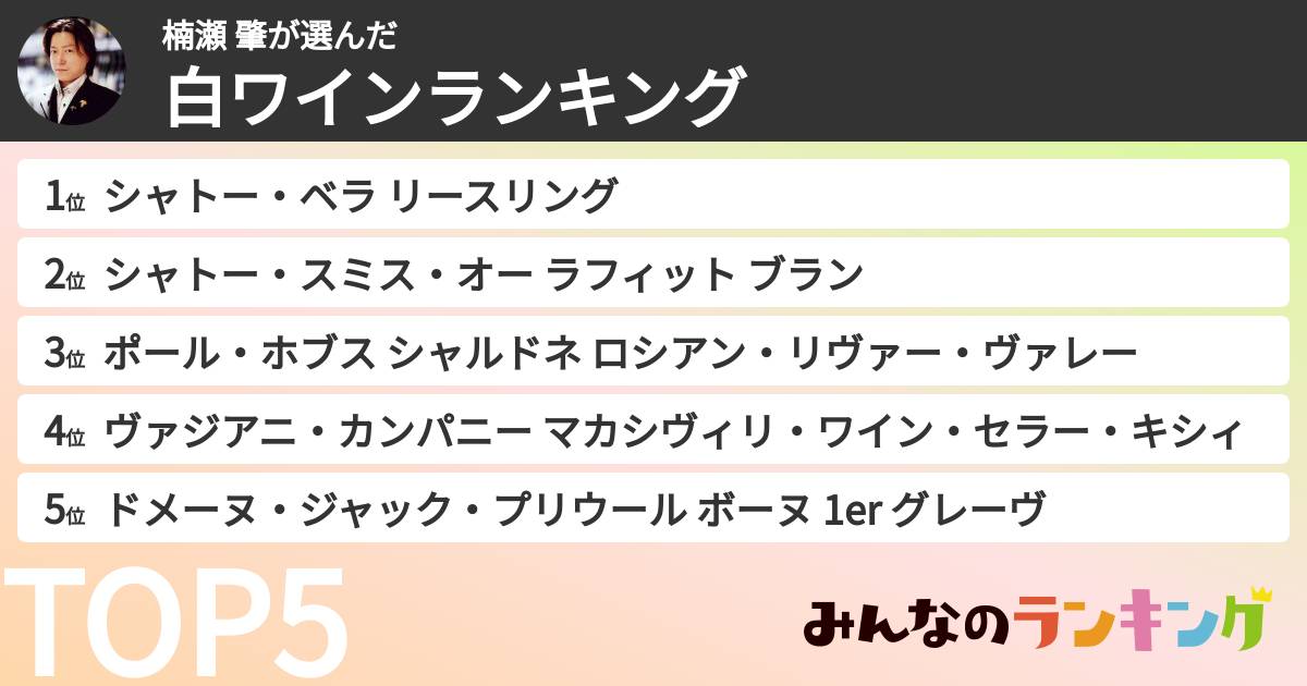 楠瀬 肇さんの「白ワインランキング」